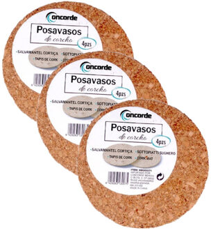 CONCORDE 12x Ronde onderzetters van kurk 10 cm