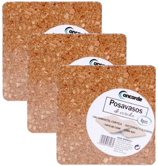 CONCORDE 12x Vierkante onderzetters van kurk 10 x 10 cm
