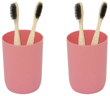 CONCORDE 2x - Badkamer tandenborstelhouder/drinkbeker - kunststof - zalmroze - 7 x 10 cm