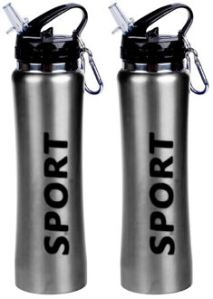 CONCORDE 2x Sport Bidon Drinkfles/waterfles Sport Print Zilver 600 Ml - Drinkflessen