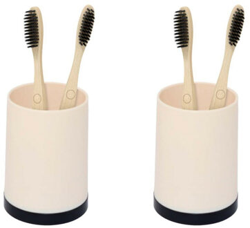 CONCORDE 2x Stuks Badkamer tandenborstelhouder en/of drinkbeker kunststof beige/zwart 8 x 10 cm