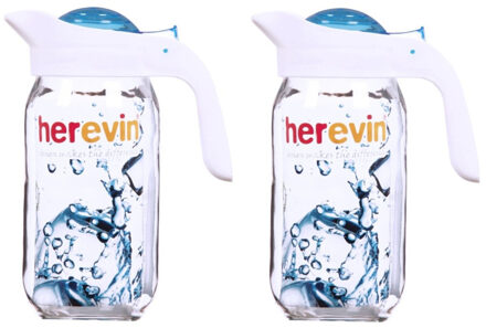 CONCORDE 2x stuks glazen schenkkan/karaf met deksel van 1 liter