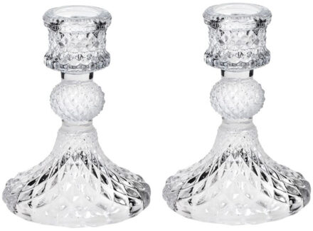 CONCORDE 2x stuks kaarsen kandelaar van decoratief glas 8 x 10 cm - kaars kandelaars Transparant