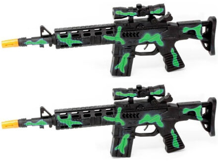 CONCORDE 2x stuks kinder speelgoed verkleedwapen/machinegeweer soldaten/leger met licht en geluid 40 cm groen