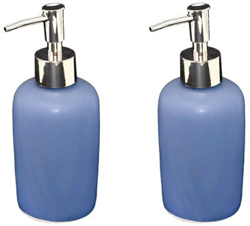 CONCORDE 2x Stuks Zeeppompje/dispenser keramiek blauw/zilver 7 x 17 cm