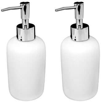 CONCORDE 2x Stuks Zeeppompje/dispenser keramiek ivoor wit/zilver 7 x 17 cm