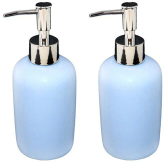 CONCORDE 2x Stuks Zeeppompje/dispenser keramiek lichtblauw/zilver 7 x 17 cm