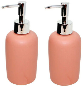 CONCORDE 2x Stuks Zeeppompje/dispenser keramiek zalmroze/zilver 7 x 17 cm