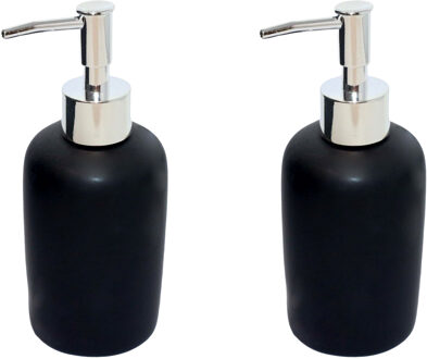 CONCORDE 2x Stuks Zeeppompje/dispenser keramiek zwart/zilver 7 x 17 cm