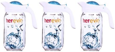 CONCORDE 3x stuks glazen schenkkan/karaf met deksel van 1 liter