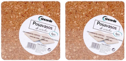 CONCORDE 8x Vierkante onderzetters van kurk 10 x 10 cm