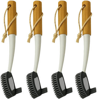 CONCORDE Afwasborstel met sillicone kop - 4x - hout/kunststof - ophang lus - Hygi?nische afwas borstel