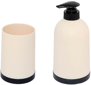 CONCORDE Badkamer accessoires setje beker en zeeppompje 15 cm beige/zwart