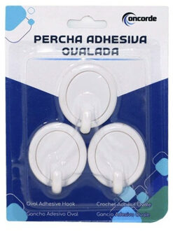 CONCORDE Badkamer badkamer ophanghaakjes - 3x stuks - kunststof - wit - zelfklevend