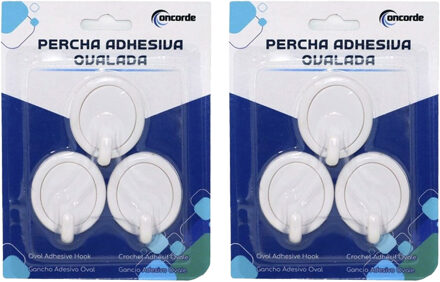 CONCORDE Badkamer badkamer ophanghaakjes - 6x stuks - kunststof - wit - zelfklevend