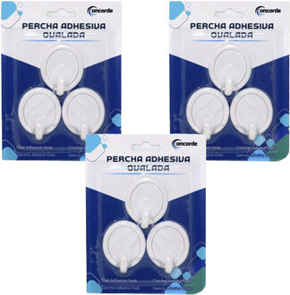 CONCORDE Badkamer badkamer ophanghaakjes - 9x stuks - kunststof - wit - zelfklevend