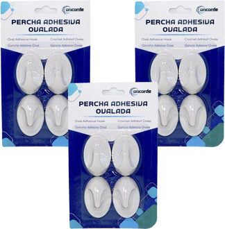CONCORDE Badkamer ophanghaakjes - 12x stuks - kunststof - wit - zelfklevend