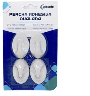 CONCORDE Badkamer ophanghaakjes - 4x stuks - kunststof - wit - zelfklevend