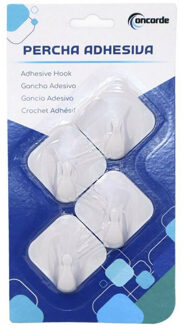 CONCORDE Badkamer ophanghaakjes - 4x stuks - kunststof - wit - zelfklevend