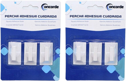 CONCORDE Badkamer ophanghaakjes - 6x stuks - kunststof - wit - zelfklevend