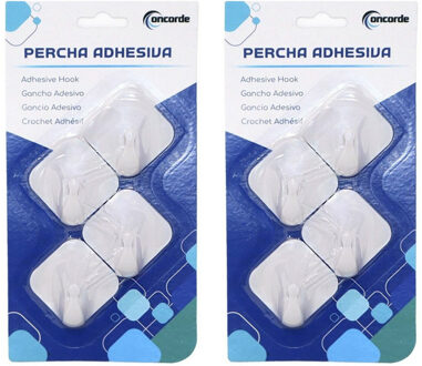 CONCORDE Badkamer ophanghaakjes - 8x stuks - kunststof - wit - zelfklevend