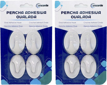 CONCORDE Badkamer ophanghaakjes - 8x stuks - kunststof - wit - zelfklevend