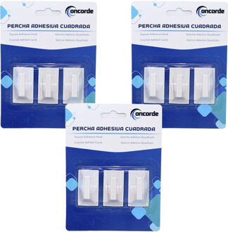 CONCORDE Badkamer ophanghaakjes - 9x stuks - kunststof - wit - zelfklevend