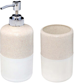 CONCORDE Badkamer Set - zeeppompje / tandenborstelhouder - wit - marmer look - kunststof