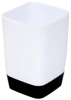 CONCORDE Badkamer tandenborstelhouder/drinkbeker - kunststof - wit/zwart - 7 x 10 cm