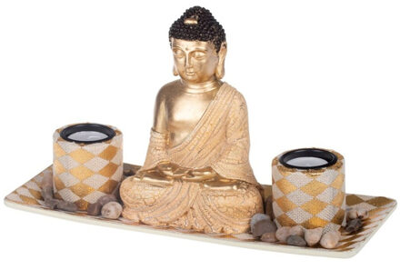 CONCORDE Boeddha beeld - kaarshouder - goud - polystone - 31 cm