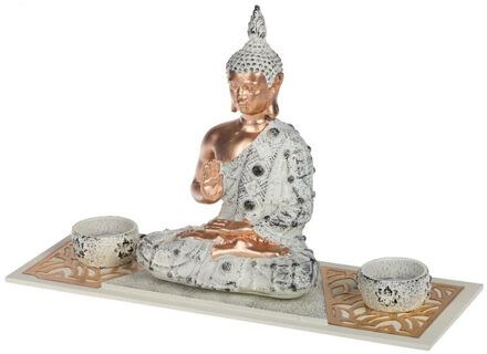 CONCORDE Boeddha beeld - met kaarshouder - polystone - 33 cm