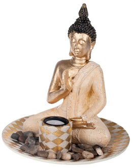 CONCORDE Boeddha beeld met waxinelichthouder voor binnen goud 25 cm