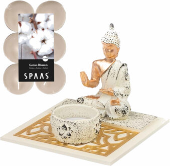 CONCORDE Boeddha beeld voor binnen 14 cm met 12x geurkaarsen Cotton Blossom