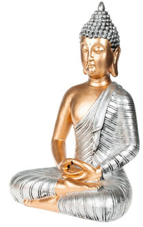 CONCORDE Boeddha beeld - zilver - 35 cm - polystone - voor binnen - boeddhabeeldje