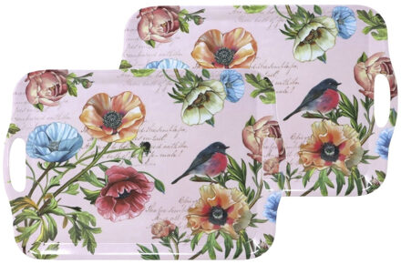 CONCORDE Dienblad/serveer tray - 2x - bloemenmotief - roze - kunststof - 42 x 29 cm