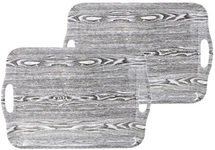 CONCORDE Dienblad/serveer tray - 2x - hout motief - grijs - kunststof - 42 x 29 cm