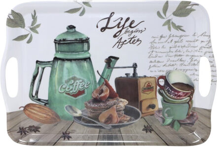 CONCORDE Dienblad/serveer tray Coffee Life - Melamine - wit/groen - 42 x 29 cm - rechthoekig - Dienbladen Multikleur