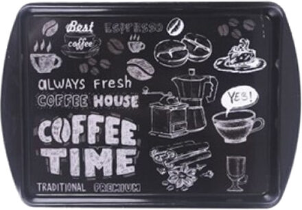 CONCORDE Dienblad/serveer tray Coffee Time - metaal - zwart - 38 x 24 cm - rechthoekig