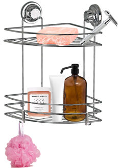 CONCORDE Doucherekje met haakjes - hoek-model - 2-laags - zilver - H40 cm - metaal