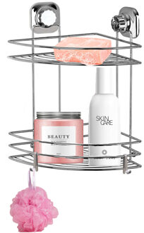 CONCORDE Doucherekje met haakjes hoek-model 2-laags - zilver - H40 cm - metaal