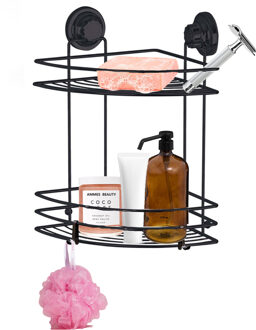 CONCORDE Doucherekje met haakjes - hoek-model - 2-laags - zwart - H40 cm - metaal