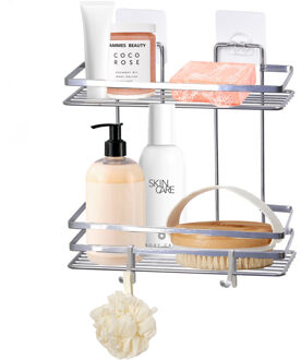 CONCORDE Doucherekje met haakjes rechthoek 2-laags - zilver - H30 cm - metaal