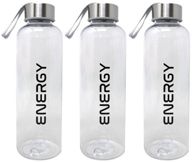 CONCORDE Drinkfles/waterfles/bidon - 3x - 570 ml - energy - zwart - kunststof - Drinkflessen