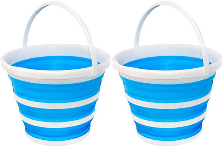 CONCORDE emmer opvouwbaar - 2x - 15L - blauw/wit - kunststof en rubber - Emmers