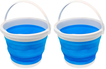 CONCORDE emmer opvouwbaar - 2x - 5L - blauw/wit - kunststof en rubber - Emmers