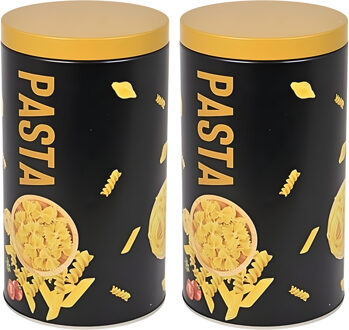 CONCORDE Excellent Houseware Pasta / spaghetti bewaarblik - 2x - zwart - metaal - Italiaans - 11 x 19 cm - vo
