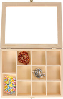 CONCORDE Hobby/kralen opbergdoos - 11-vaks - naturel - hout - 23 x 18 x 5 cm - knutselspullen opbergen