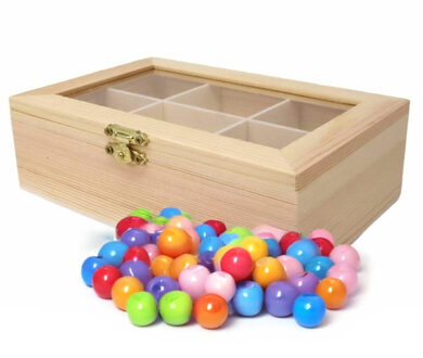 CONCORDE Hobby/kralen opbergdoos - 6-vaks - naturel - hout - 18 x 12 x 5 cm - knutselspullen opbergen