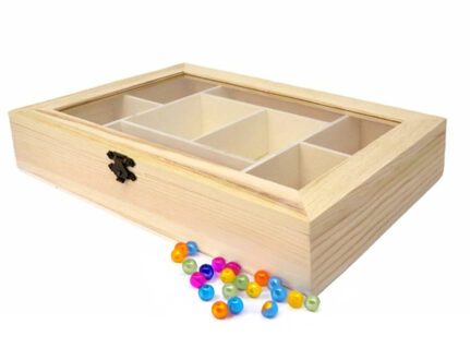 CONCORDE Hobby/kralen opbergdoos - 8-vaks - naturel - hout - 30 x 20 x 5 cm - knutselspullen opbergen