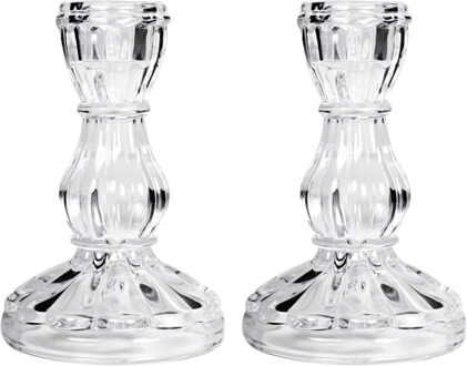 CONCORDE Kaarsen kandelaar - 2x - 7 x 11 cm - decoratief glas - dinerkaarsen standaard